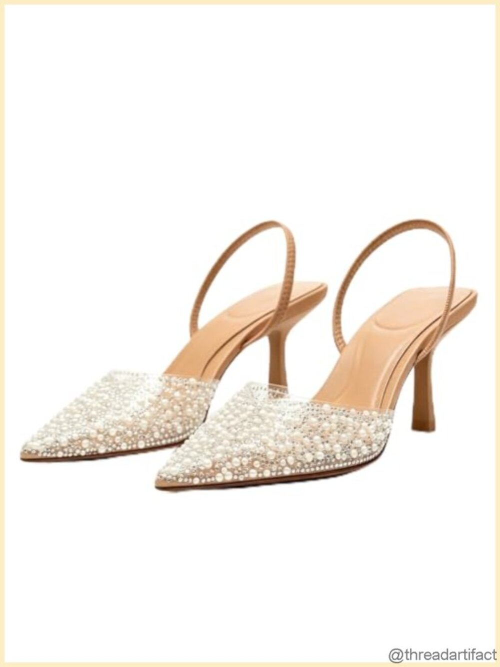 Rhinestone Clear Slingback Pumps Pointed Toe PVC Kitten Heels